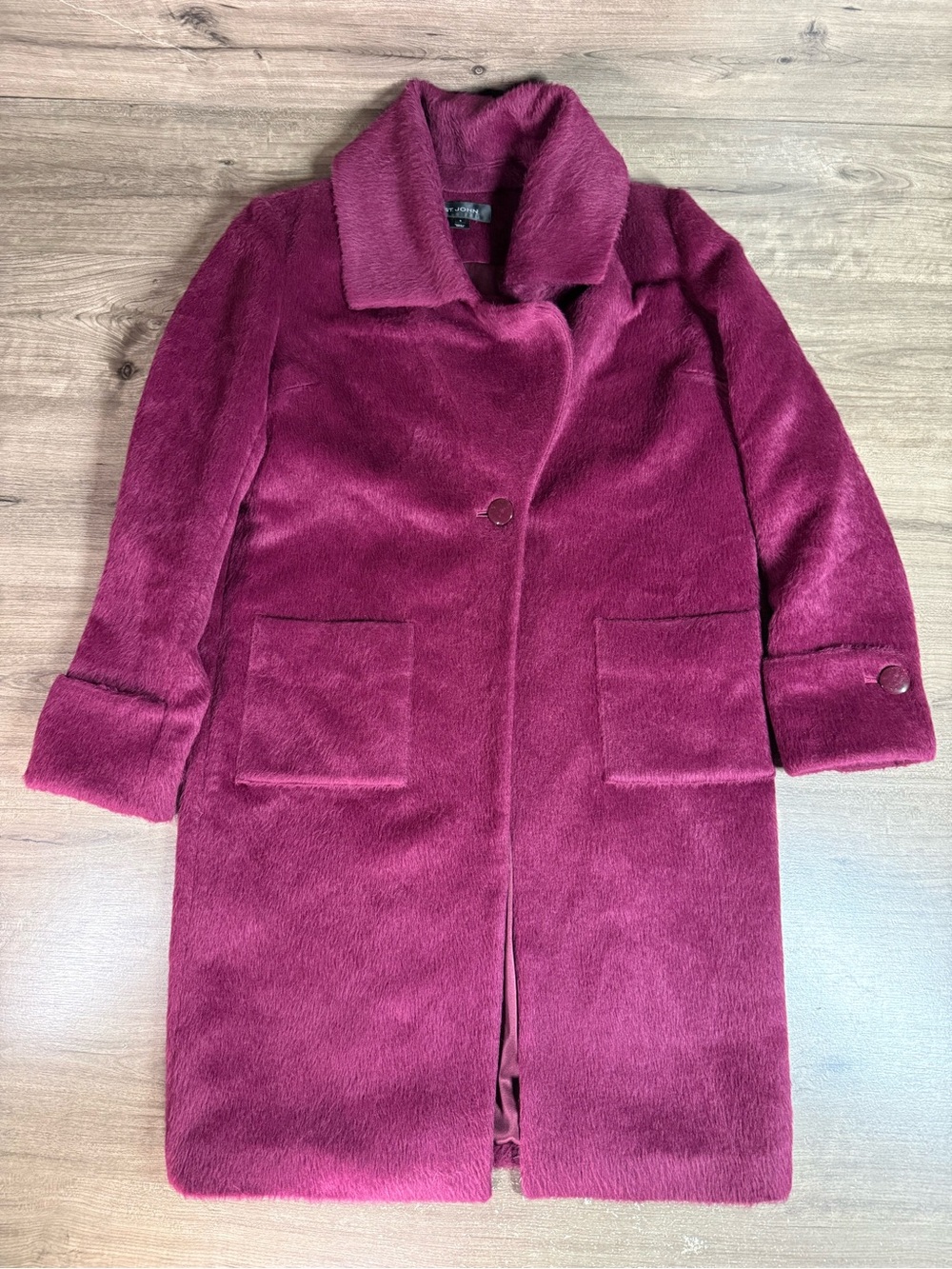 St John Alpaca Wool Coat Womens 4 Magenta Fuchsia Silk Lined Long Luxury